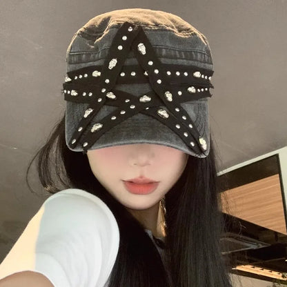 Women's New Hats Sweet Cool Style Five Pointed Star Washed Denim Cap