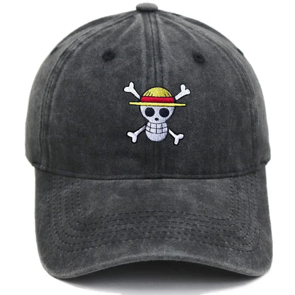 Anime Washed Denim Hats Cosplay Adult Unisex Cap Cartoon Embroidery Luffy Peripheral Fashion  Beanie Hat