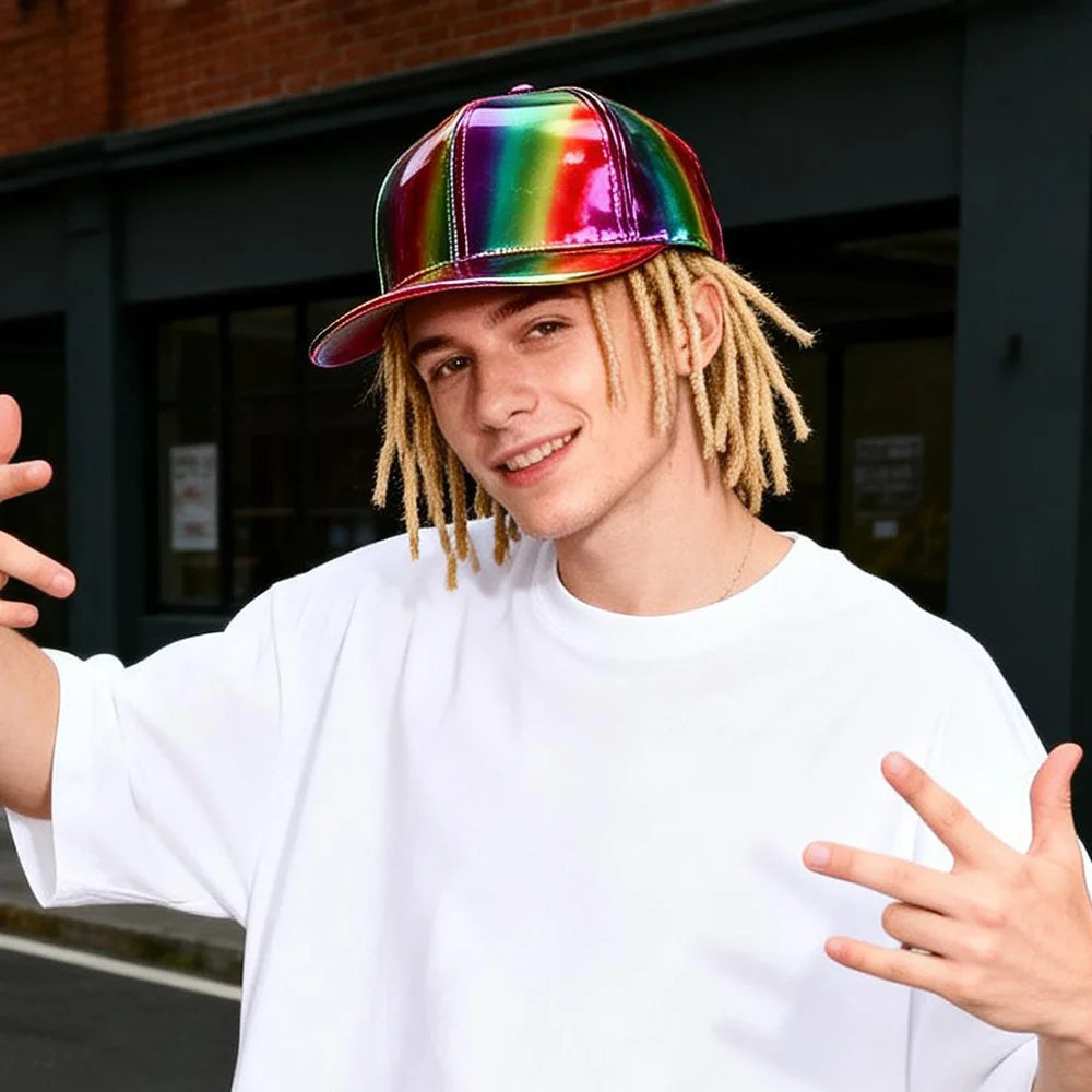 Adjustable Shiny Hat Breathable Holographic Pu Leather Baseball Cap