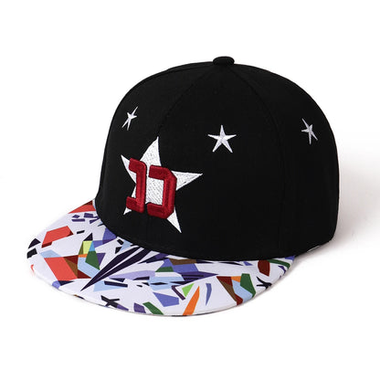 Five-Pointed Star Spliced Color Geometric Brimmed Hard-Top Hip-Hop Hat
