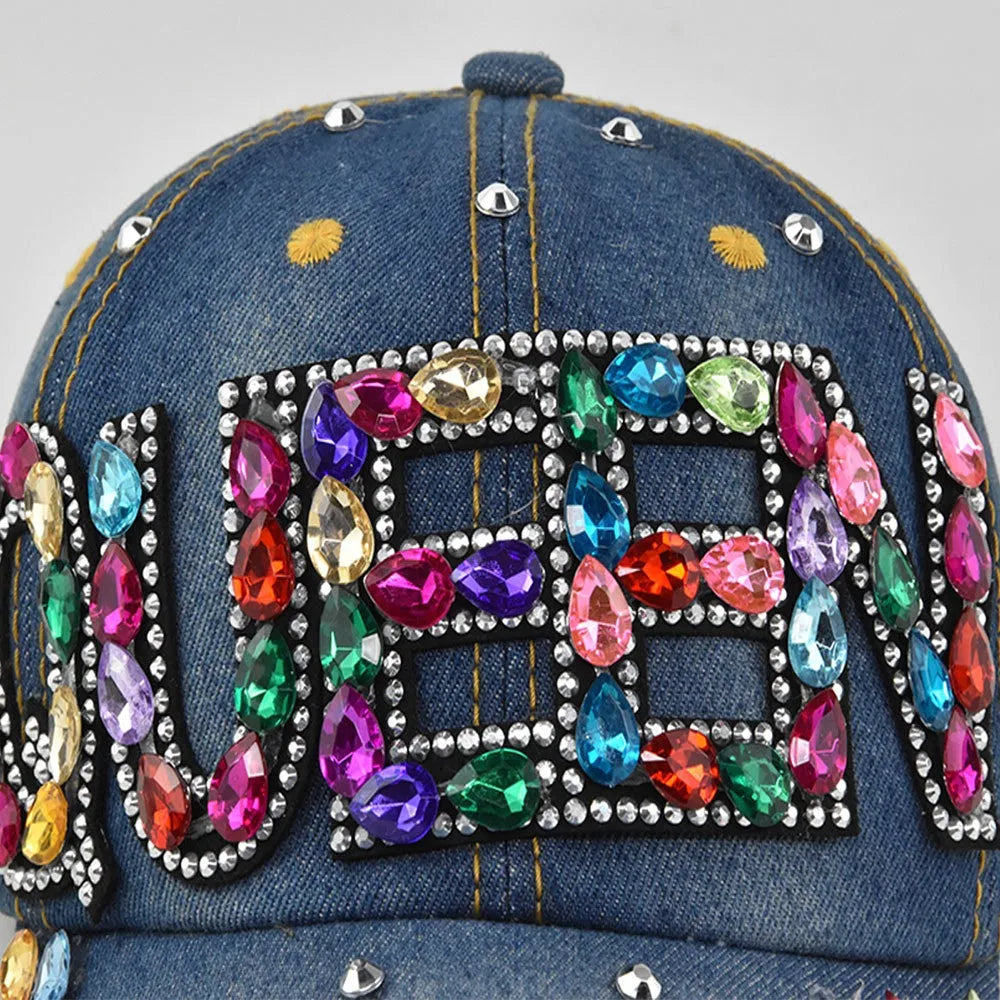 Queen Rhinestone Denim Baseball Caps Breathable
