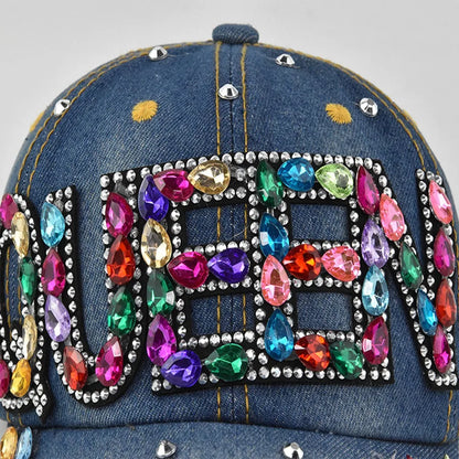Queen Rhinestone Denim Baseball Caps Breathable