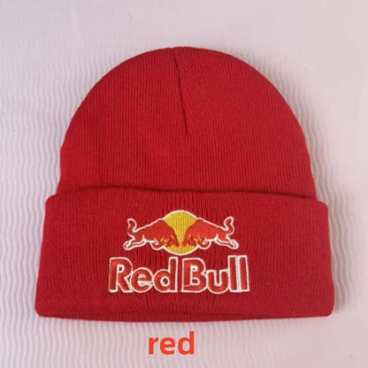 Embroidered Red Bull Knitted hat Beanie Winter Hat Unisex Warm Cap Red Bull