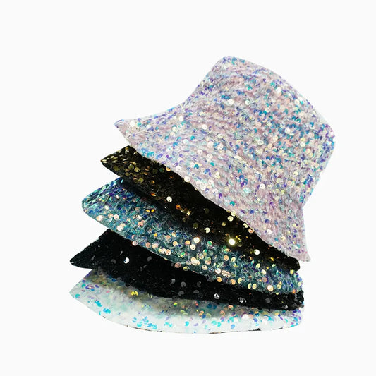 Sequined Bucket Hat Double Sided Hip Hop Shiny Fisherman Cap