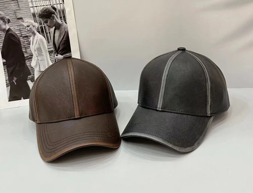 New Luxury Brand Leather Hat Winter Baseball Cap