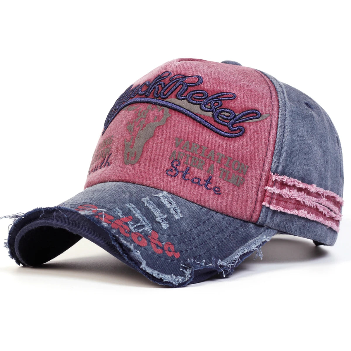 Unisex Black Rebel Letter Embroidery Wash Baseball Caps Outdoor Adjustable Casual Hats Sunscreen Hat
