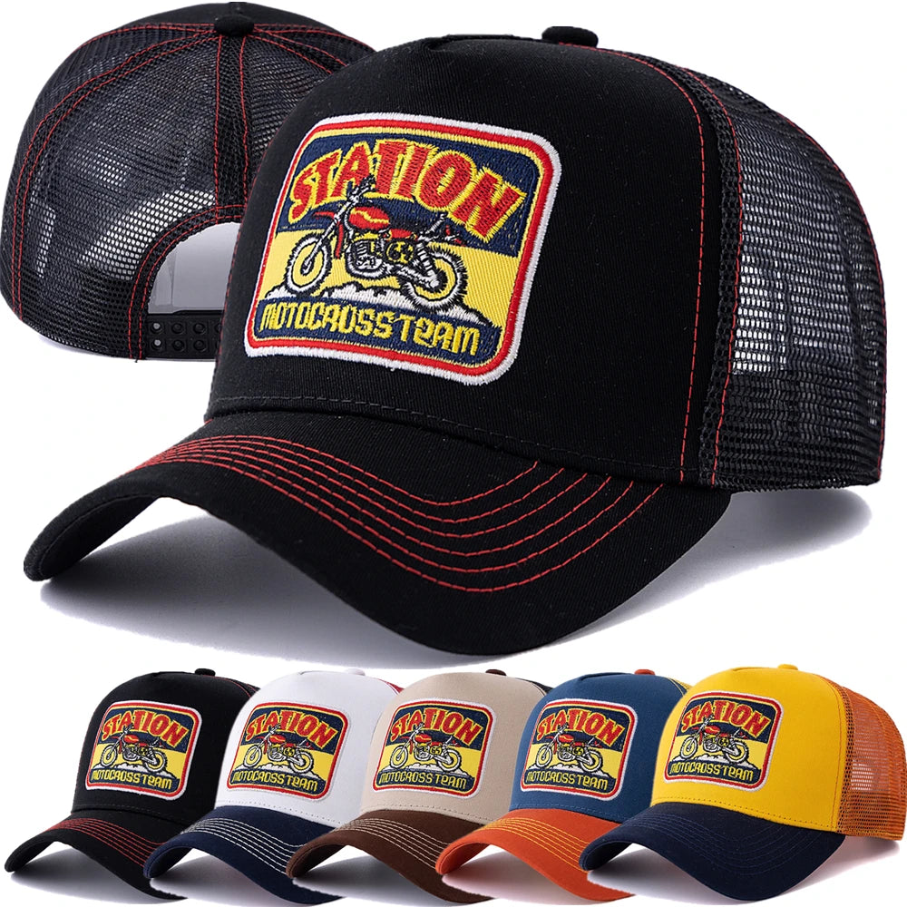 Unisex Mesh Classic Motorcycle Pattern Breathable Summer Baseball Cap