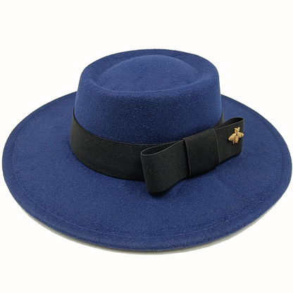 Bow Tie Fedora Hat Winter Round Bumpy Surface Flat Top
