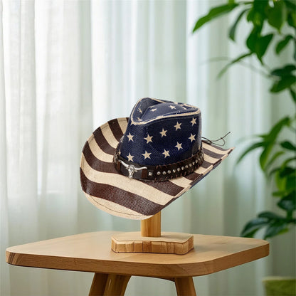 American Flag Cowboy Hat For Women Men Patriotic Western Cap