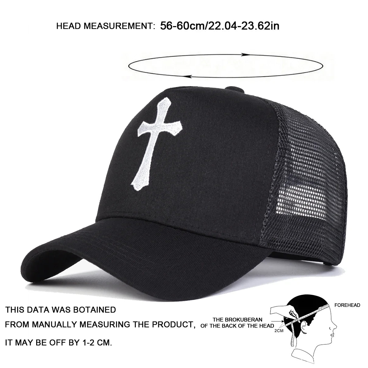 Unisex Cross Embroidery Baseball Net Caps Casual Hats Spring and Summer Outdoor Sunscreen Hat