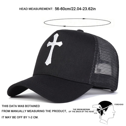 Unisex Cross Embroidery Baseball Net Caps Casual Hats Spring and Summer Outdoor Sunscreen Hat