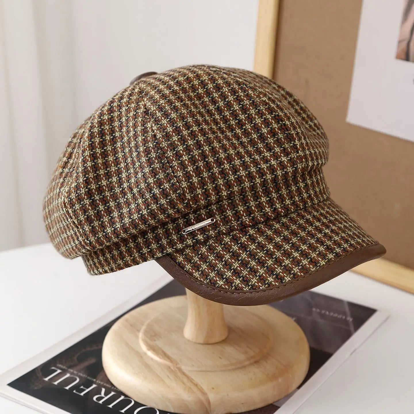 Women's Vintage Newsboy Hat - Retro Plaid Octagonal Beret Cap