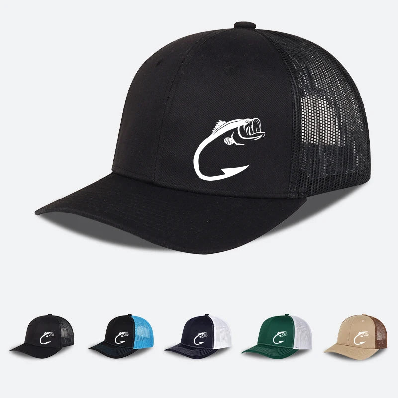 Bass Fish Hook Print Baseball Caps