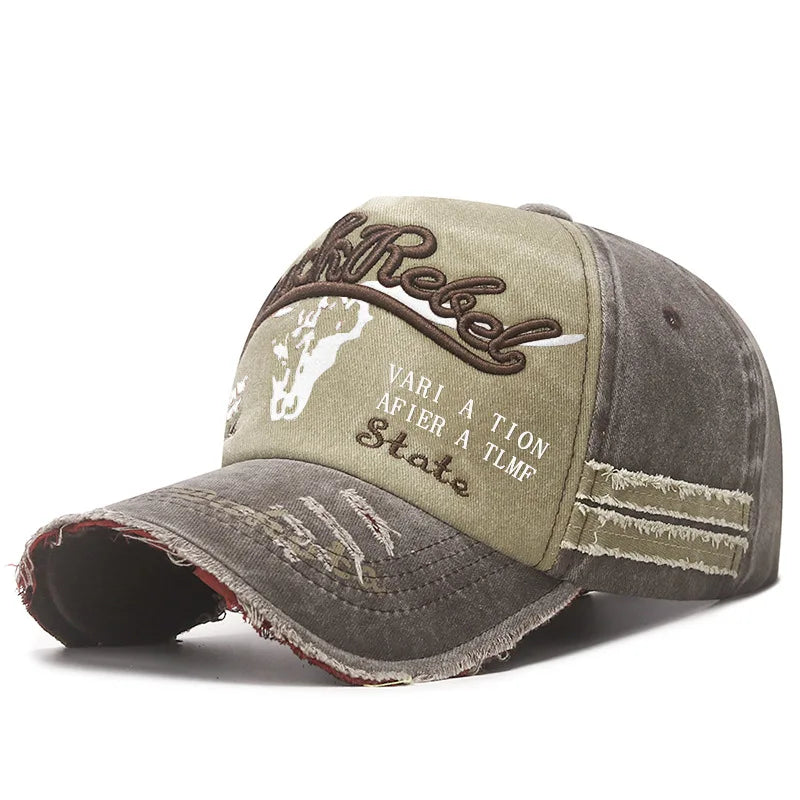 Four Seasons Baseball Cap Casual Wash Embroidered Cap Curved Brim Bowler Sun Hat Vintage distressed