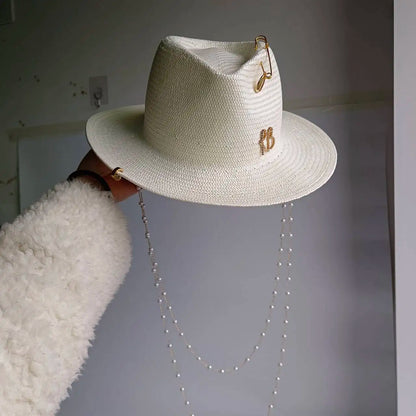 Chain Summer Straw Hat Pork Pie Hat
