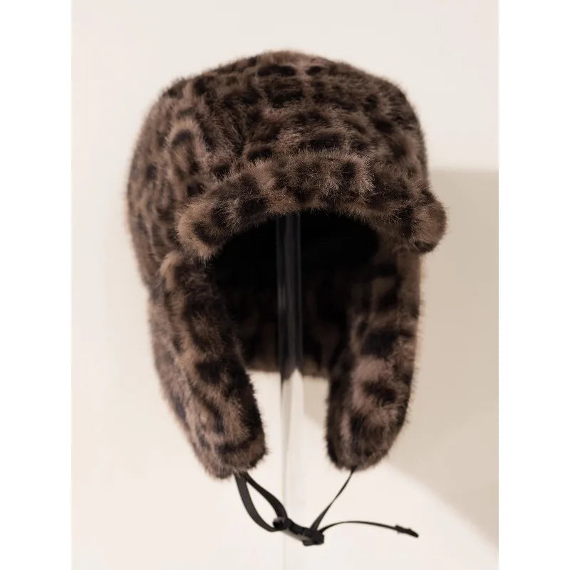 New Fashion Leopard Print Plush Bomber Hats Women
