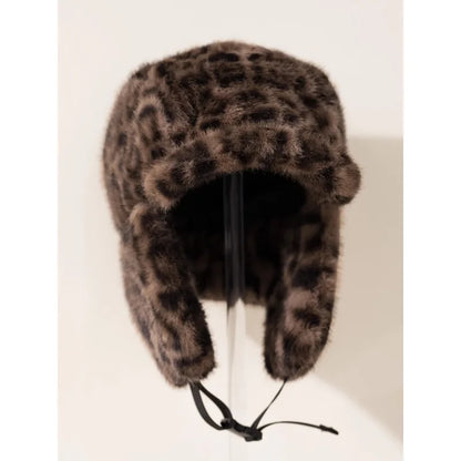 New Fashion Leopard Print Plush Bomber Hats Women
