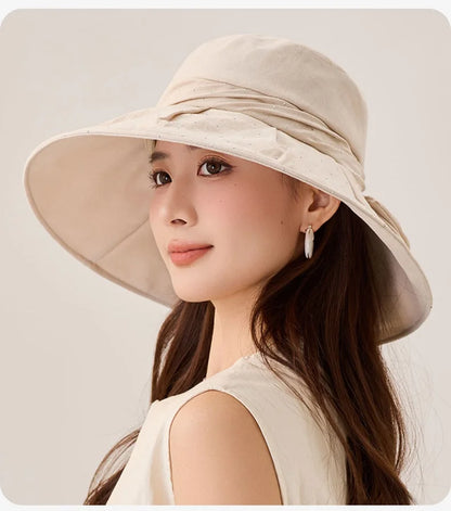 Brimmed Fabric Hat For Women Elegant Foldable Sun Hat