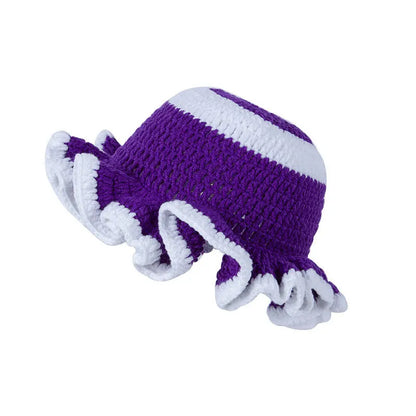 New Colorful Crochet Ruffle Brim Knit Bucket Hats