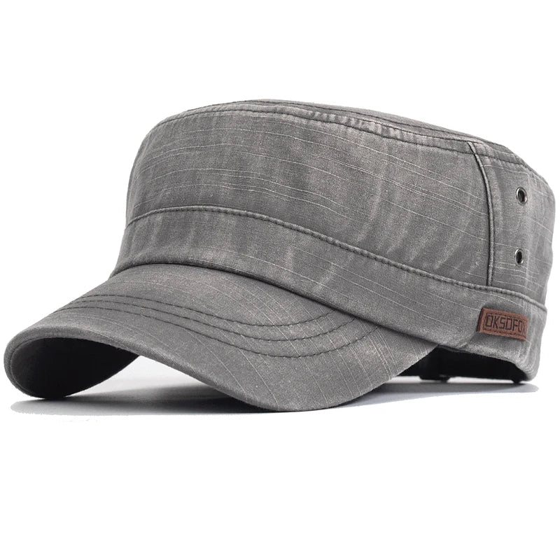 Washed Cotton Military Caps Casual Flat Top Hat