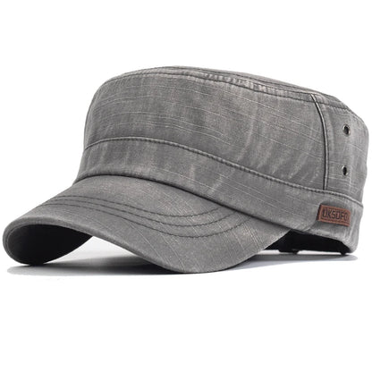 Washed Cotton Military Caps Casual Flat Top Hat