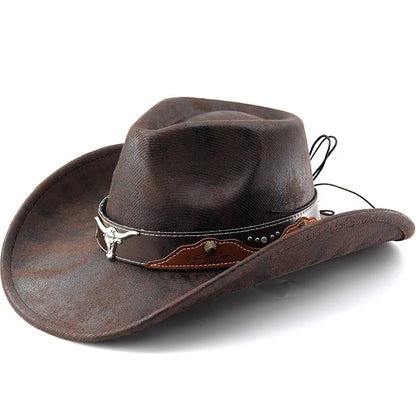 Vintage Style Unisex Cowboy Hats Bull Head Wide Brim