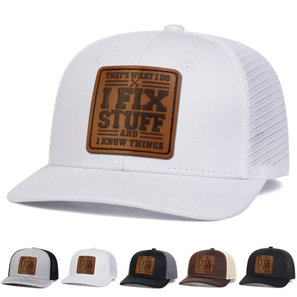 Unisex Fixstuff Leather Label Baseball Net Caps Spring and Summer