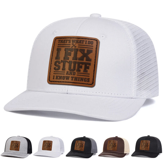 Unisex Fixstuff Leather Label Baseball Net Caps Spring and Summer