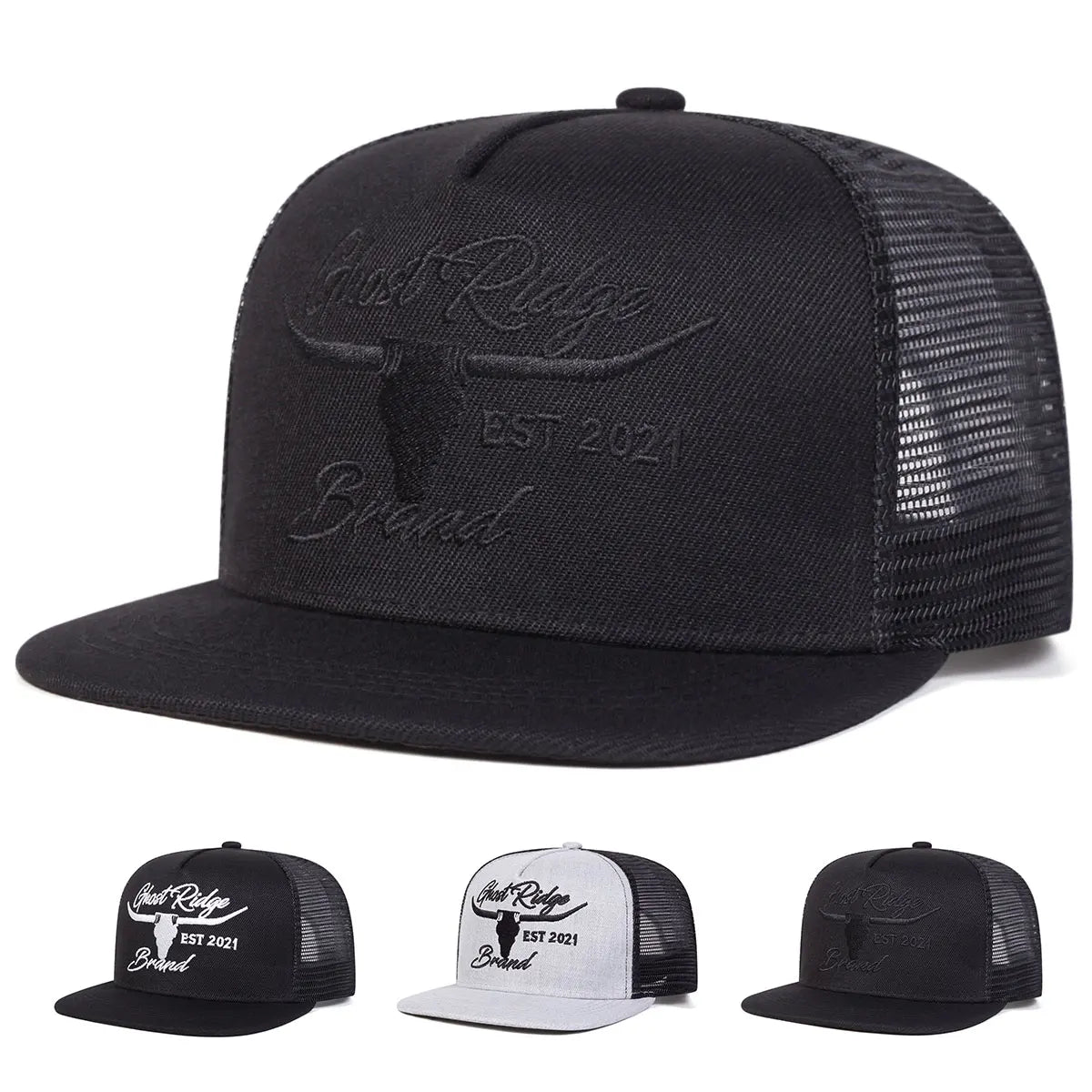 Unisex Bullhead Letter Embroidery Hip-hop Net Hats Spring Summer Outdoor