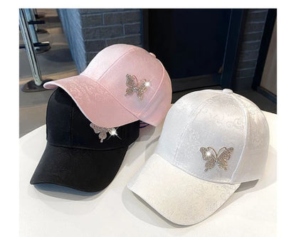 Ladies Summer New Versatile Cap Rhinestone Butterfly