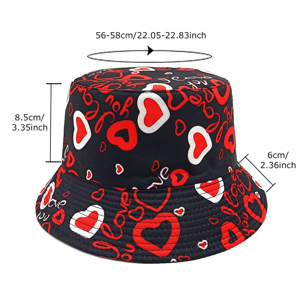 Love Pattern Valentine's Day Gift Bucket Hat Women Men Summer