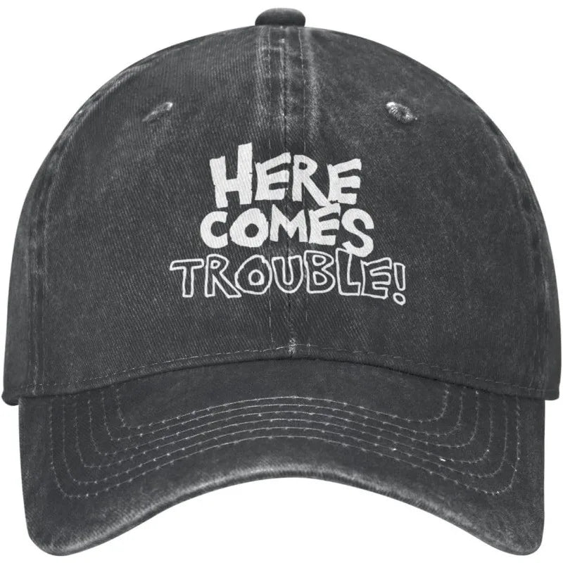 Here Comes Trouble Graphic Baseball Cap Vintage