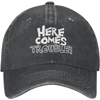 Here Comes Trouble Graphic Baseball Cap Vintage