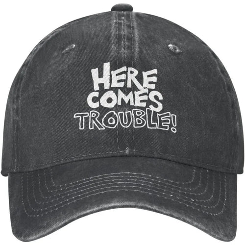 Here Comes Trouble Graphic Baseball Cap Vintage