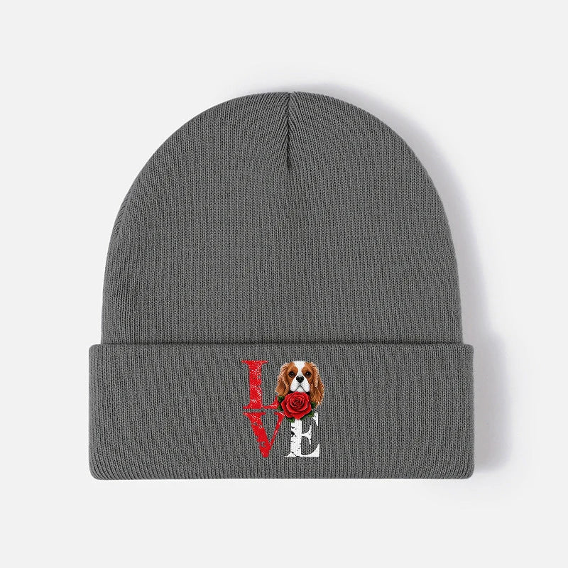 Cavalier King Charles Spaniel Rose Love Beanie Knit Winter Hat