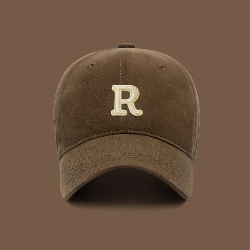 Unisex Korean Version Big Head Circumference Three-Dimensional R Letter Cotton Embroidered Baseball Cap