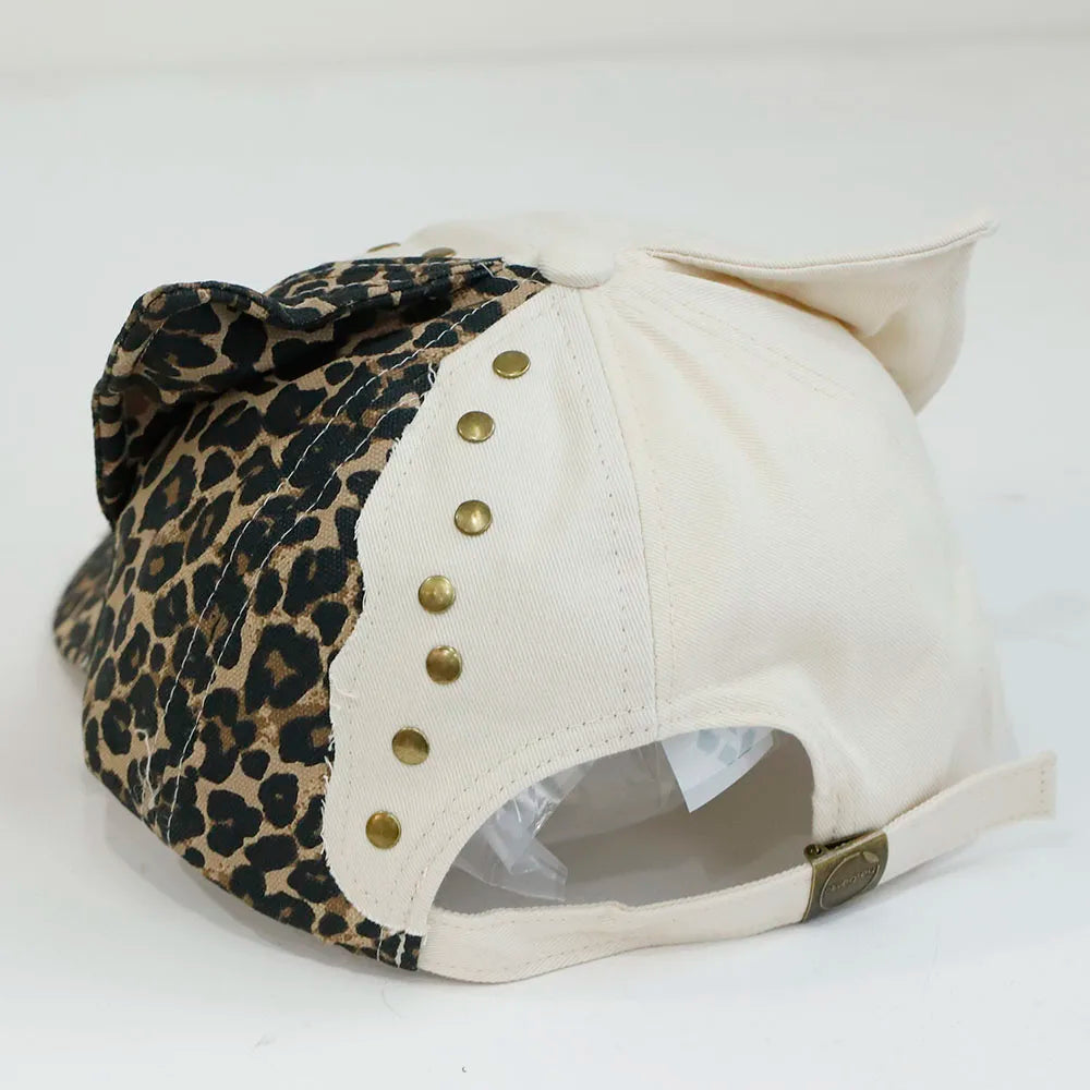Hot Girl Leopard Print Jeans Rabbit Ears Cowboy Baseball Hat