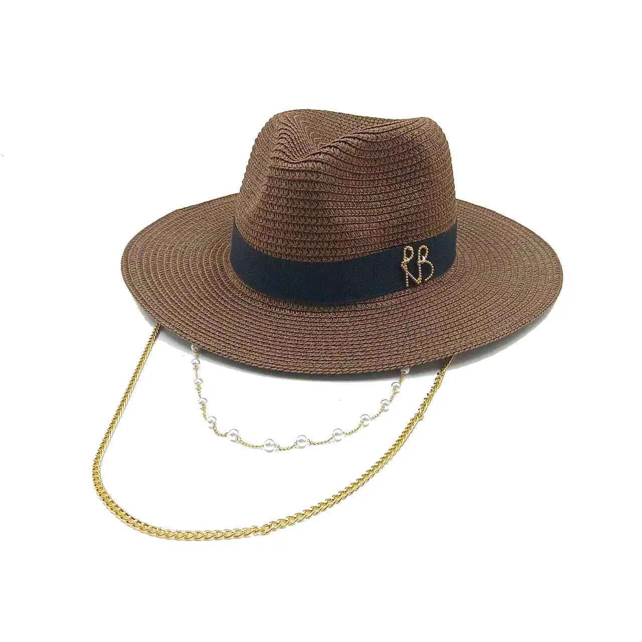 Chain Summer Straw Hat Pork Pie Hat