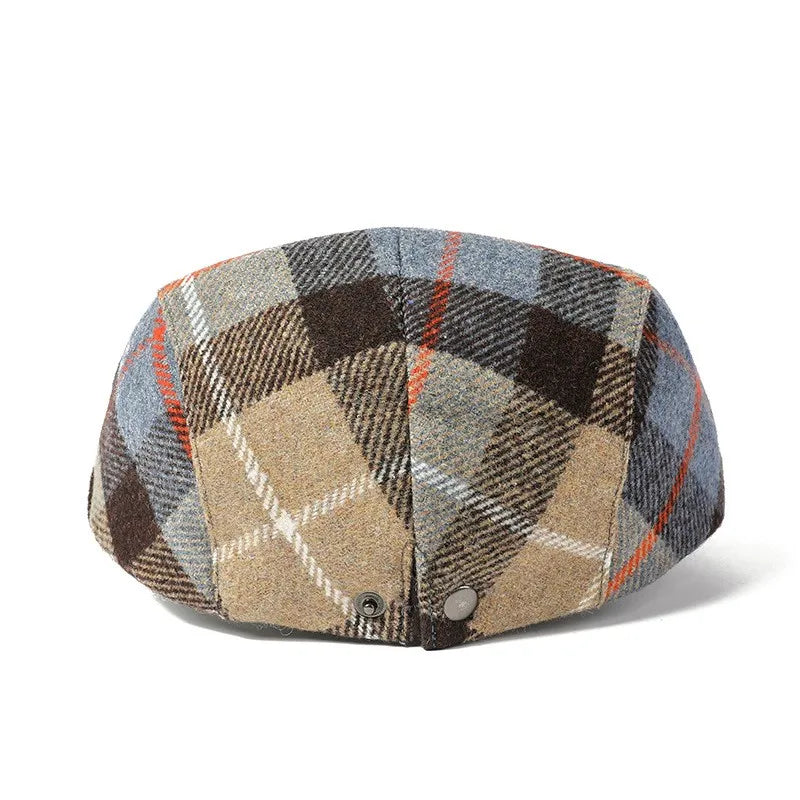 Autumn Polyester Plaid Print Warm Newsboy Caps Flat Cap