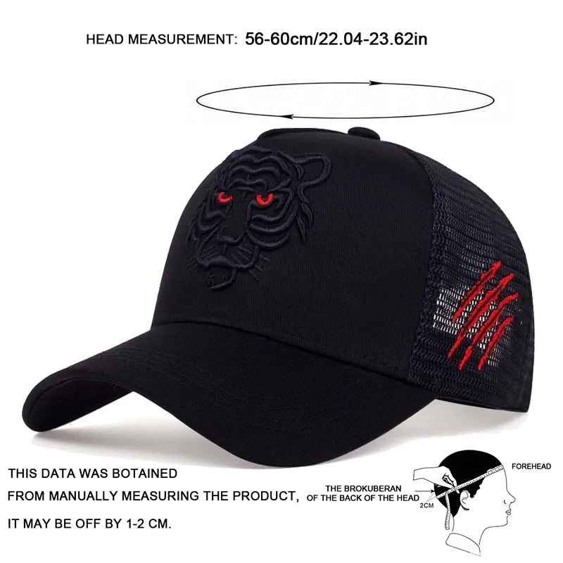 Unisex Tiger Head Embroidery Baseball Net Caps Outdoor Adjustable Casual Hats Sunscreen Hat Sports Cap