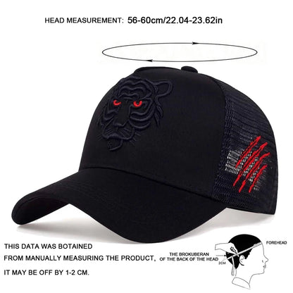 Unisex Tiger Head Embroidery Baseball Net Caps Outdoor Adjustable Casual Hats Sunscreen Hat Sports Cap