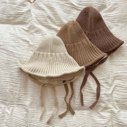 Children Autumn Winter Solid Knitted Basin Hats Korean Boys Kids