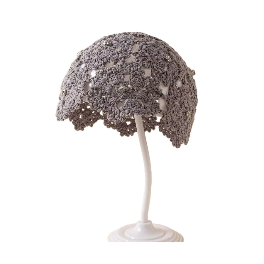 New Adult Hair Cap With Hollow Design Solid Color Knitted Mesh Cap