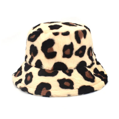 Winter Bucket Hat Women's Fashion Leopard Panama Warm Hats Female Vintage