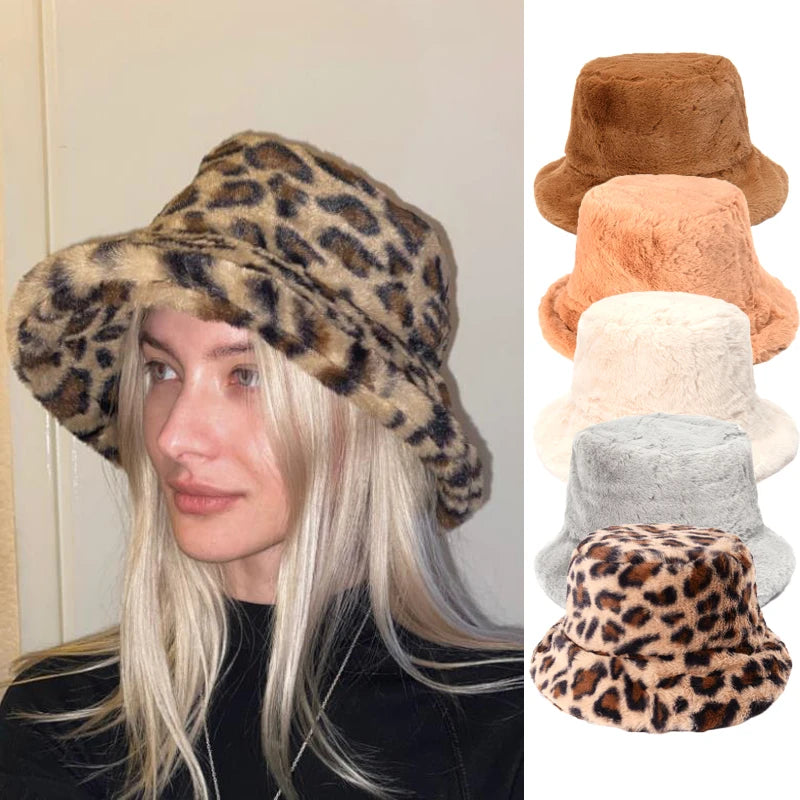 Fashion New Women Bucket Hat Retro Spring Autumn Leopard