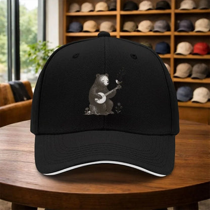 Bear Playing Banjo Graphic Baseball Cap