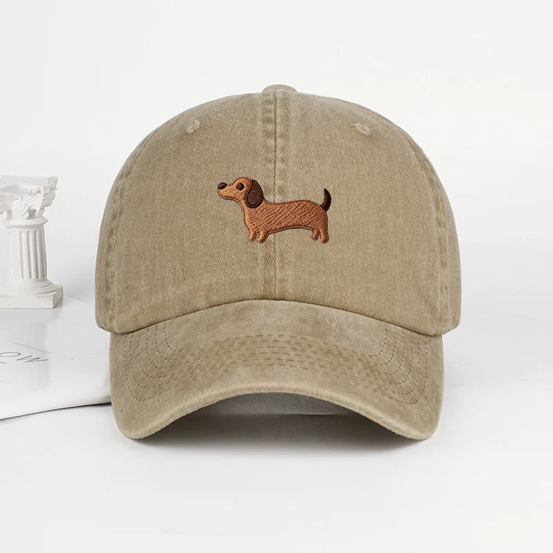 Multi Color Washed Dachshund Embroidered Baseball Cap Adjustable Casual Dad Hat Daily Wear Street Style