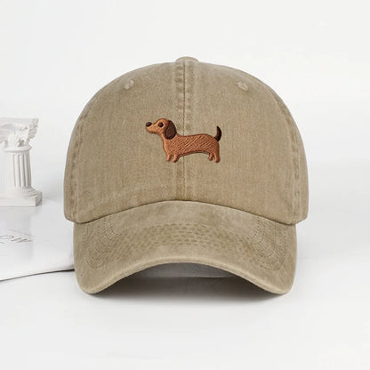 Multi Color Washed Dachshund Embroidered Baseball Cap Adjustable Casual Dad Hat Daily Wear Street Style