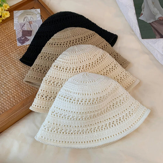 Knitted Bucket Hat For Women Lightweight Breathable Crochet Cloche Hat