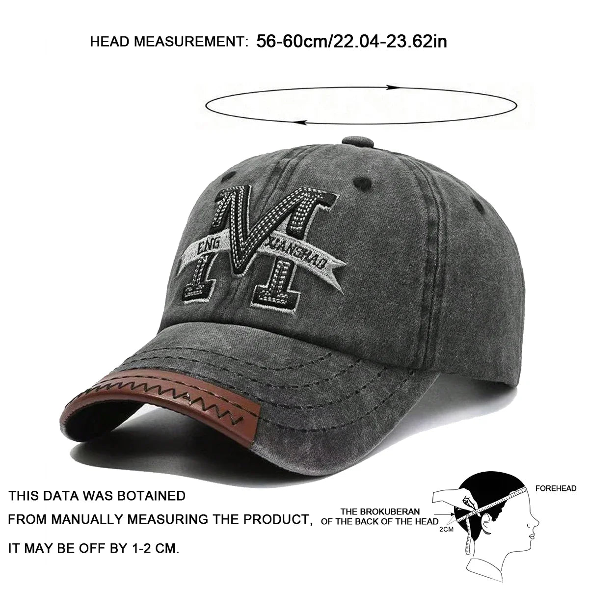 Unisex M Letter Embroidery Wash Baseball Caps